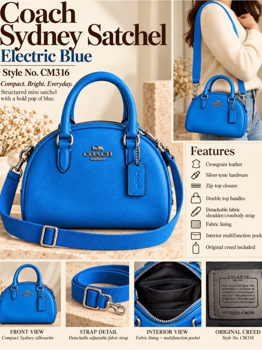 Coach Sydney Satchel in Electric Blue
